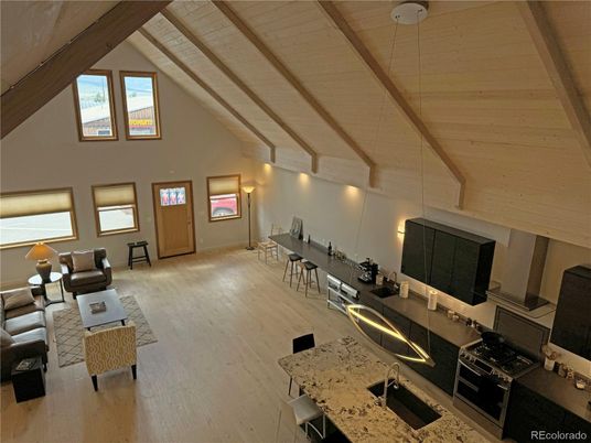 Interior, Living room, Pendant Lights, Wooden Beams, Wood Texture Flooring