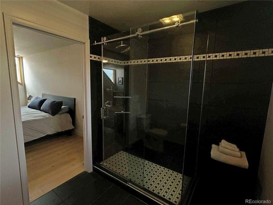 Bathroom, Bedroom, Glass Shower, Interior, Wood Texture Flooring