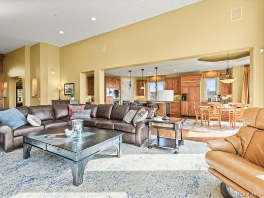 Dining room, Interior, Kitchen, Living room, Pendant Lights, Recessed Lighting, Stainless Steel Appliances, Wood Texture Flooring