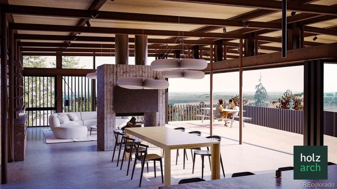 Dining room, Interior, Pendant Lights, Wooden Beams