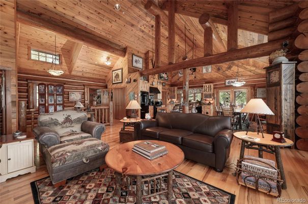 Dining room, Interior, Living room, Pendant Lights, Wooden Beams, Wooden Ceilings, Wood Texture Flooring, Wooden Walls