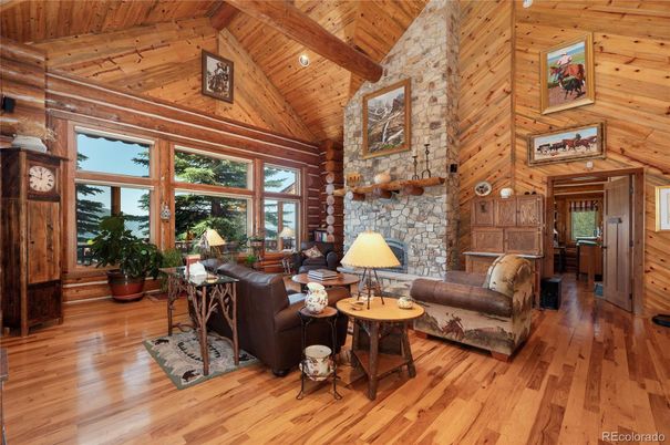 Fireplace, Interior, Living room, Stone Walls, Wooden Beams, Wooden Ceilings, Wood Texture Flooring, Wooden Walls