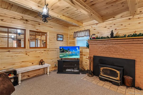 Fireplace, Interior, Pendant Lights, Wooden Beams, Wooden Ceilings, Wooden Walls