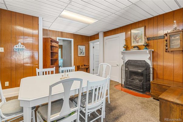 Dining room, Fireplace, Interior, Wooden Walls