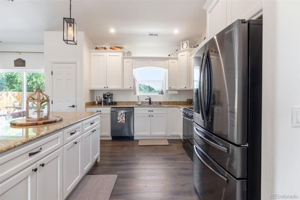 Interior, Kitchen, Pendant Lights, Recessed Lighting, Wood Texture Flooring