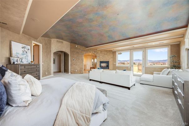 Bedroom, Fireplace, Interior, Living room, Recessed Lighting, Stone Walls