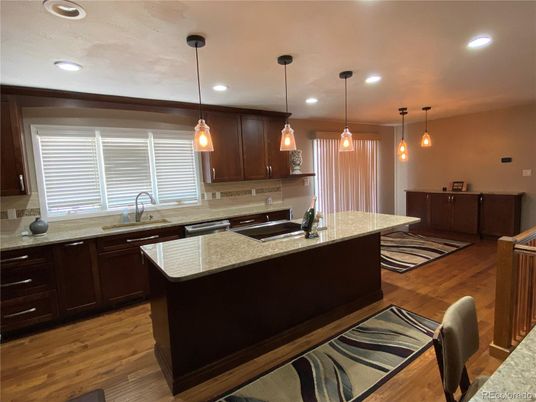 Interior, Kitchen, Pendant Lights, Recessed Lighting, Wood Texture Flooring