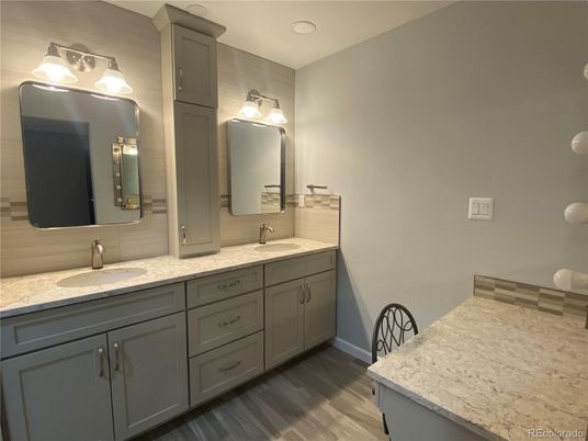 Bathroom, Dual Sink Vanities, Interior, Wood Texture Flooring