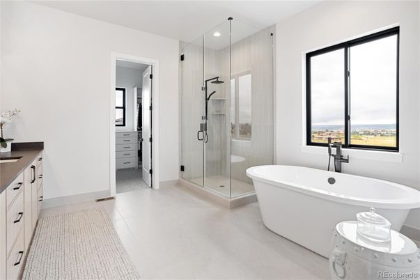 Bathroom, Free Standing Baths, Glass Shower, Interior, Recessed Lighting