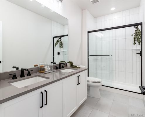 Bathroom, Dual Sink Vanities, Glass Shower, Interior, Recessed Lighting