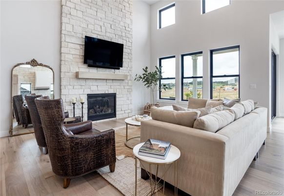 Fireplace, Interior, Living room, Stone Walls, Wood Texture Flooring