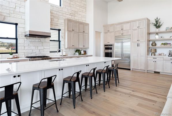 Interior, Kitchen, Stainless Steel Appliances, Stone Walls, Wood Texture Flooring