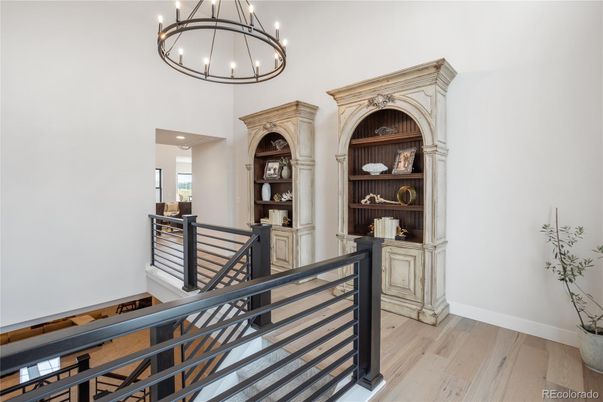 Chandelier, Home Office, Interior, Recessed Lighting, Wood Texture Flooring