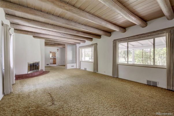 Empty room, Fireplace, Interior, Wooden Beams, Wooden Ceilings