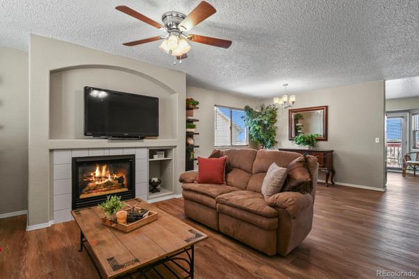 Chandelier, Dining room, Fireplace, Interior, Living room, Wood Texture Flooring