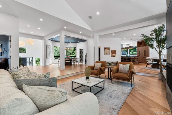 Dining room, Interior, Kitchen, Living room, Pendant Lights, Recessed Lighting, Wood Texture Flooring