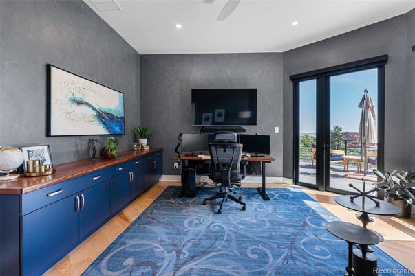 Home Office, Interior, Recessed Lighting, Wood Texture Flooring