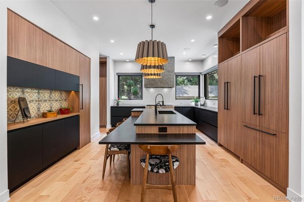 Interior, Kitchen, Pendant Lights, Recessed Lighting, Wood Texture Flooring