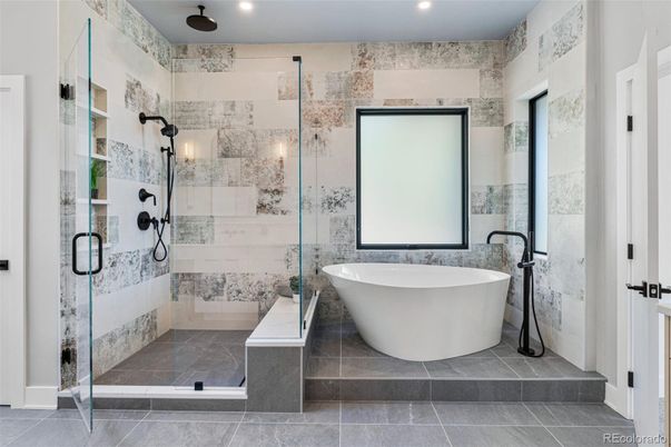 Bathroom, Free Standing Baths, Glass Shower, Interior, Recessed Lighting