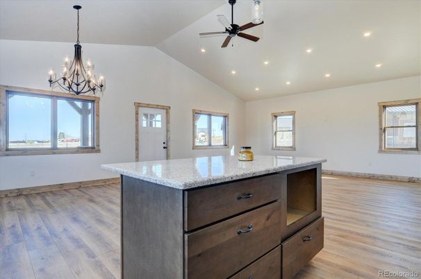 Chandelier, Interior, Kitchen, Recessed Lighting, Wood Texture Flooring