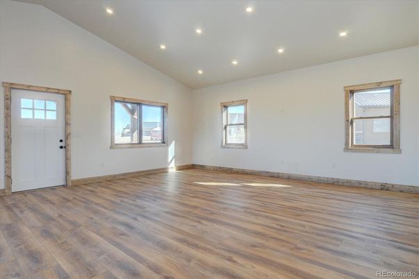 Empty room, Interior, Recessed Lighting, Wood Texture Flooring