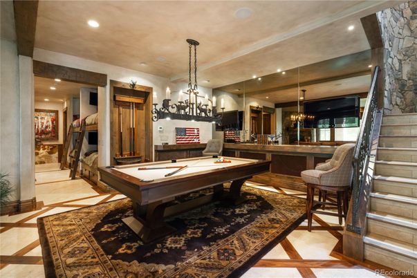 Billiard Table, Chandelier, Game Room, Interior, Pendant Lights, Recessed Lighting