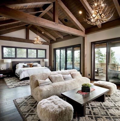 Bedroom, Chandelier, Interior, Living room, Wooden Beams, Wooden Ceilings, Wood Texture Flooring