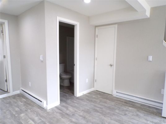 Bathroom, Empty room, Interior, Recessed Lighting, Wood Texture Flooring