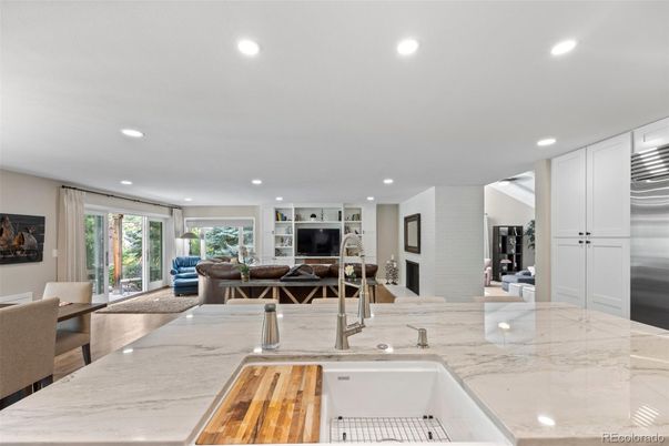 Interior, Kitchen, Living room, Recessed Lighting, Stainless Steel Appliances, Wood Texture Flooring