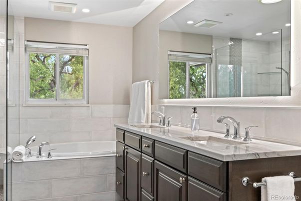Bathroom, Dual Sink Vanities, Glass Shower, Interior, Recessed Lighting