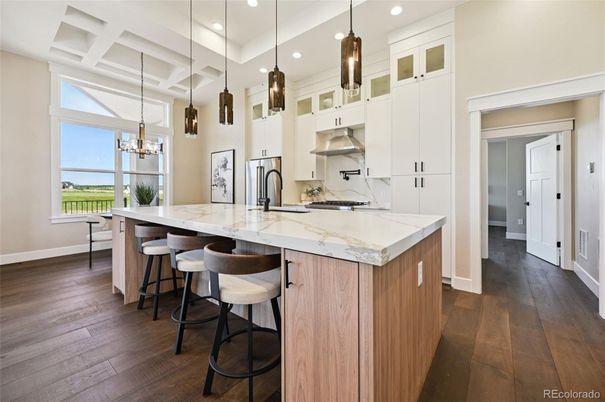 Interior, Kitchen, Pendant Lights, Recessed Lighting, Wood Texture Flooring