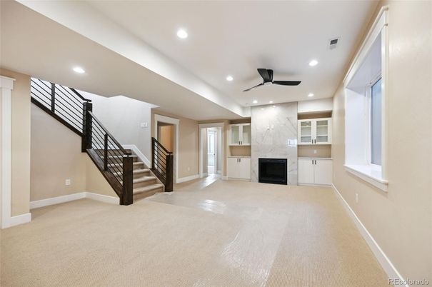 Fireplace, Interior, Marble Walls, Recessed Lighting