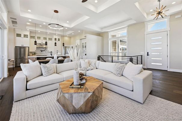 Dining room, Interior, Kitchen, Living room, Pendant Lights, Recessed Lighting, Stainless Steel Appliances, Wood Texture Flooring
