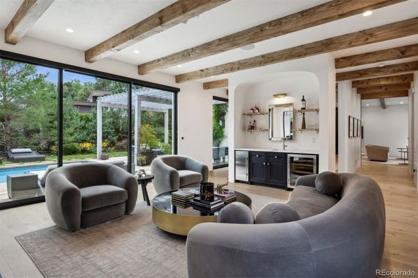 Interior, Living room, Recessed Lighting, Wooden Beams, Wood Texture Flooring