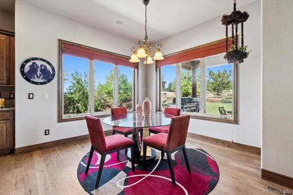 Dining room, Interior, Pendant Lights, Wood Texture Flooring