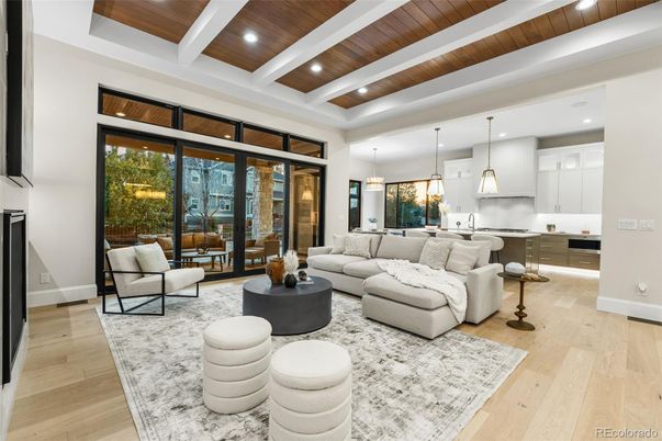 Interior, Kitchen, Living room, Pendant Lights, Recessed Lighting, Wooden Ceilings, Wood Texture Flooring