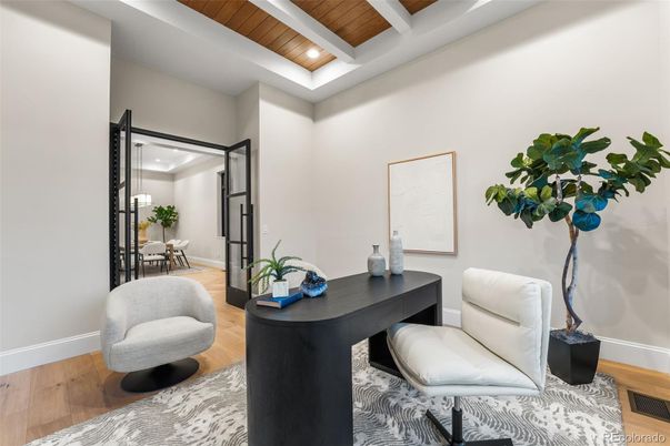 Home Office, Interior, Recessed Lighting, Wooden Beams, Wooden Ceilings, Wood Texture Flooring