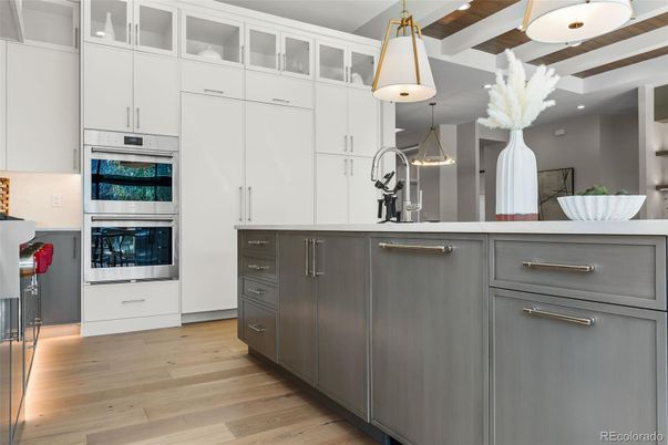 Interior, Kitchen, Pendant Lights, Stainless Steel Appliances, Wood Texture Flooring