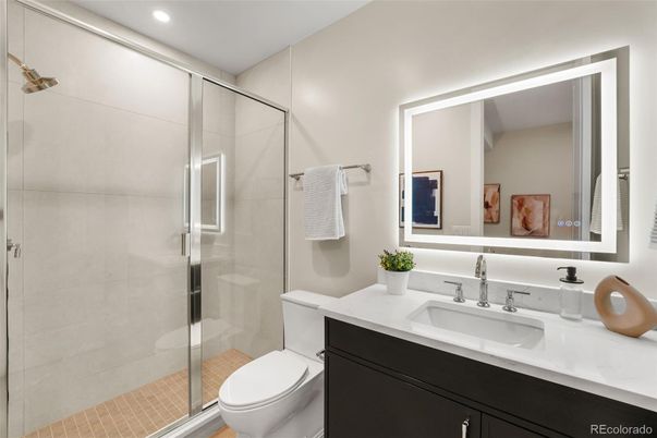 Bathroom, Glass Shower, Interior, Recessed Lighting