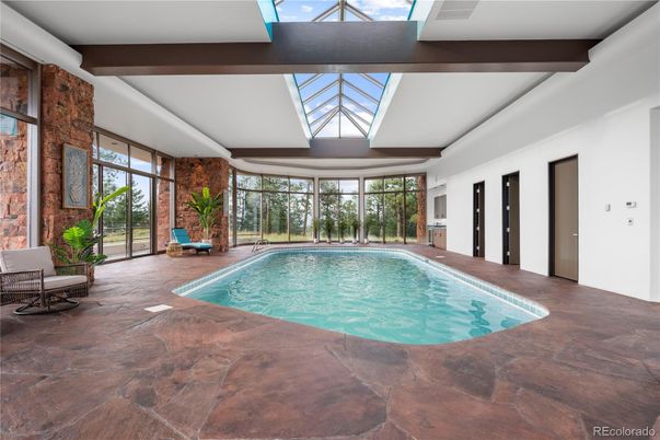 Glass Ceilings, Interior, Pool, Stone Walls, Wooden Beams