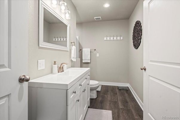 Bathroom, Interior, Recessed Lighting, Wood Texture Flooring