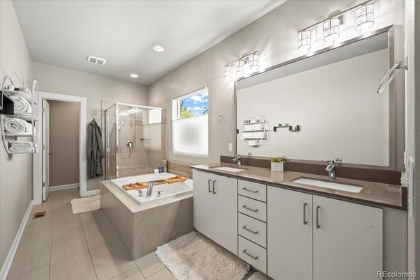 Bathroom, Dual Sink Vanities, Glass Shower, Interior, Recessed Lighting
