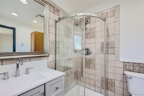 Bathroom, Glass Shower, Interior, Recessed Lighting