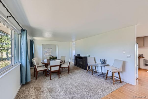 Dining room, Fireplace, Interior, Wood Texture Flooring
