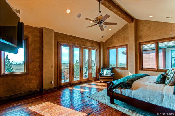 Bedroom, Interior, Recessed Lighting, Wooden Beams, Wood Texture Flooring
