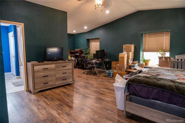 Bedroom, Dining room, Interior, Recessed Lighting, Wood Texture Flooring