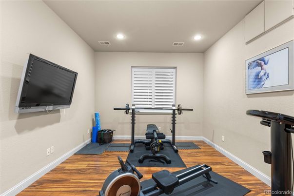 Fitness Equipment, Interior, Recessed Lighting, Wood Texture Flooring
