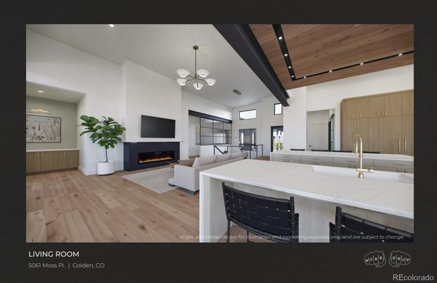 Fireplace, Interior, Kitchen, Living room, Pendant Lights, Recessed Lighting, Wooden Beams, Wooden Ceilings, Wood Texture Flooring