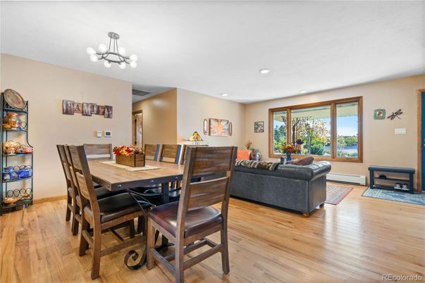 Chandelier, Dining room, Interior, Living room, Recessed Lighting, Wood Texture Flooring