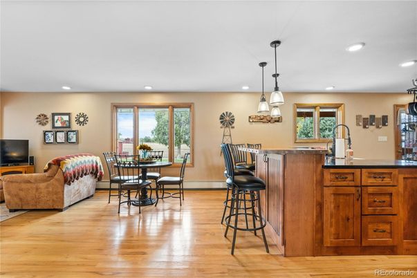 Dining room, Interior, Kitchen, Living room, Pendant Lights, Recessed Lighting, Wood Texture Flooring